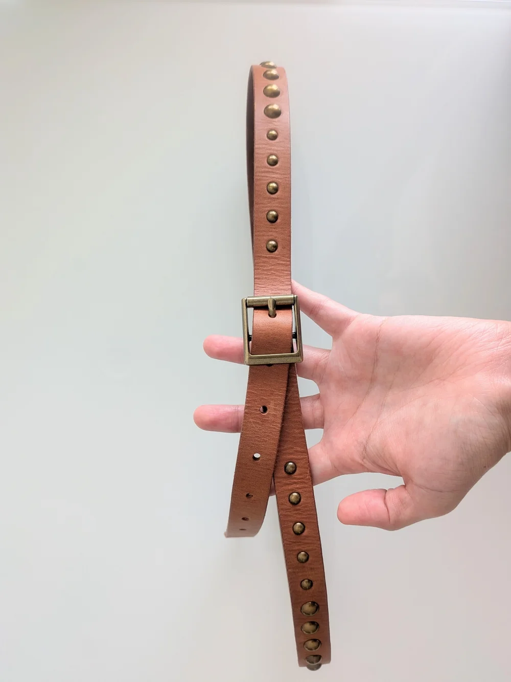 J.CREW Brown Studded leather Belt Women Brass Buckle with brass studs Y2K size L